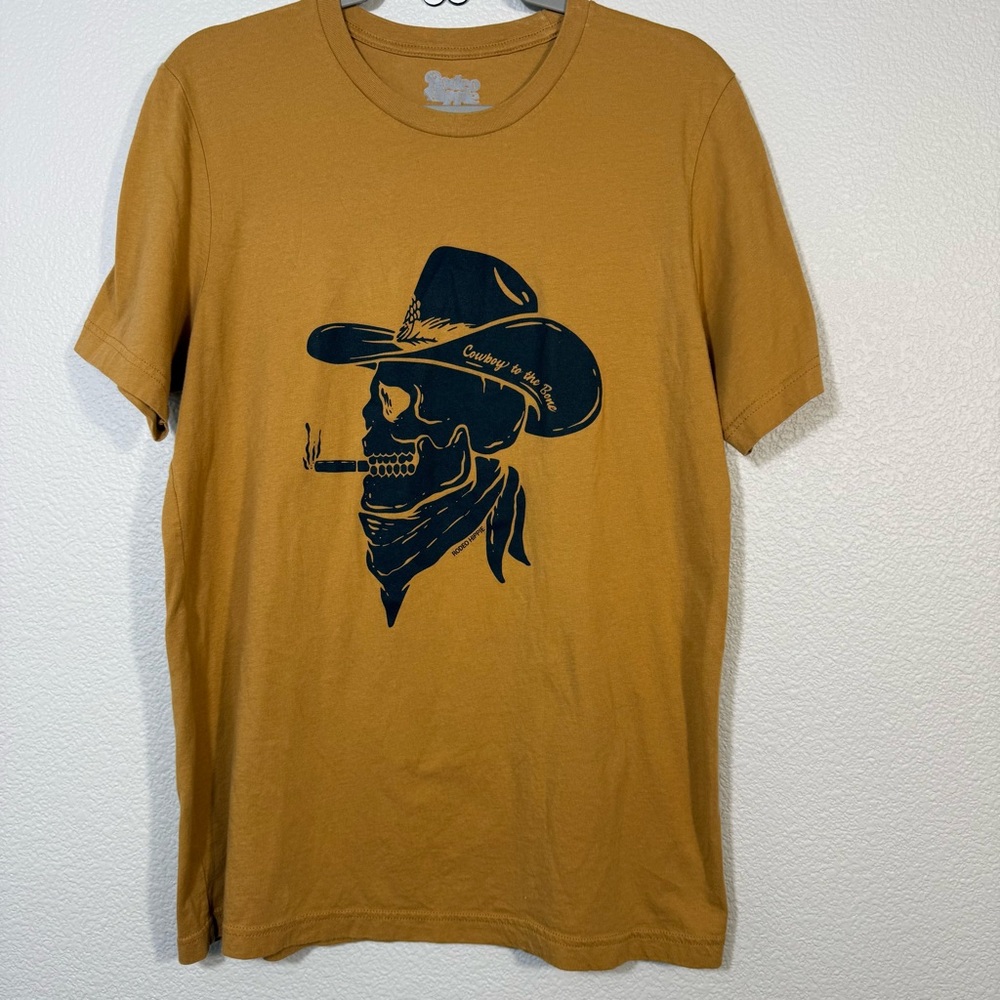 Men's Mustard Short Sleeve Graphic Tee with Black Cowboy Skull